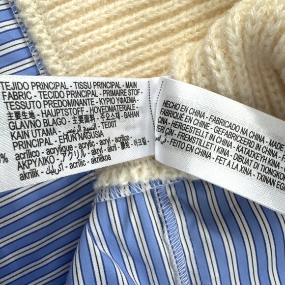Zara Knit Womens Sweater Shirt Contrast Beige Blue Striped Oversized XS-S NEW - Picture 14 of 14